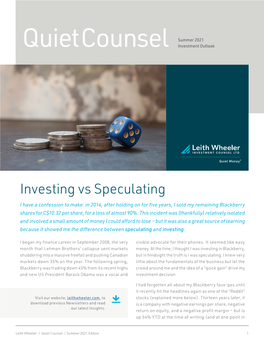 Quiet Counsel Investment Outlook