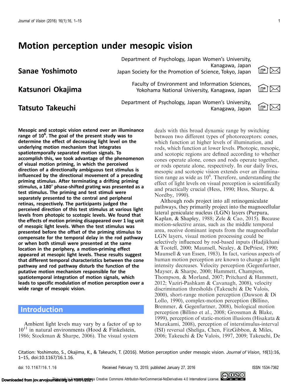 Motion Perception Under Mesopic Vision