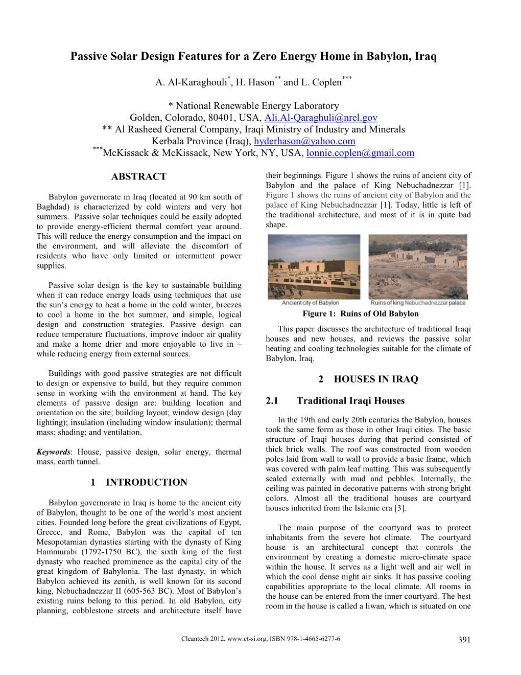 Passive Solar Design Features for a Zero Energy Home in Babylon, Iraq