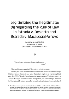 Legitimizing the Illegitimate: Disregarding the Rule of Law in Estrada V