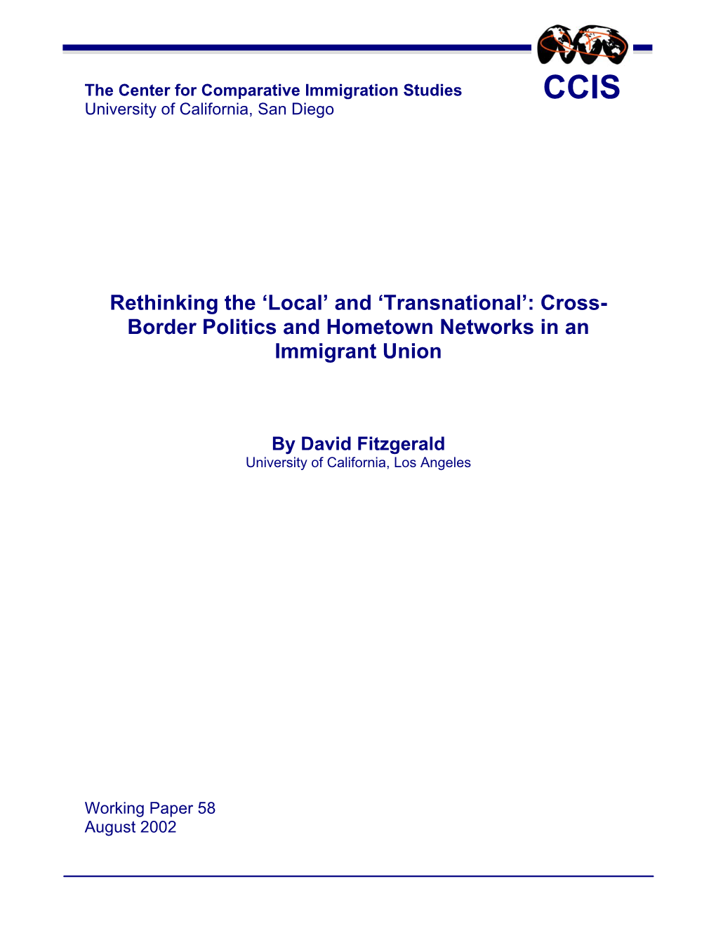 Transnational’: Cross- Border Politics and Hometown Networks in an Immigrant Union