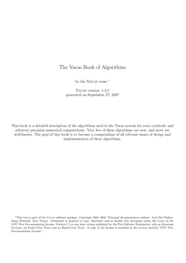 The Yacas Book of Algorithms