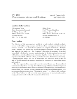 PO 4700 Contemporary International Relations