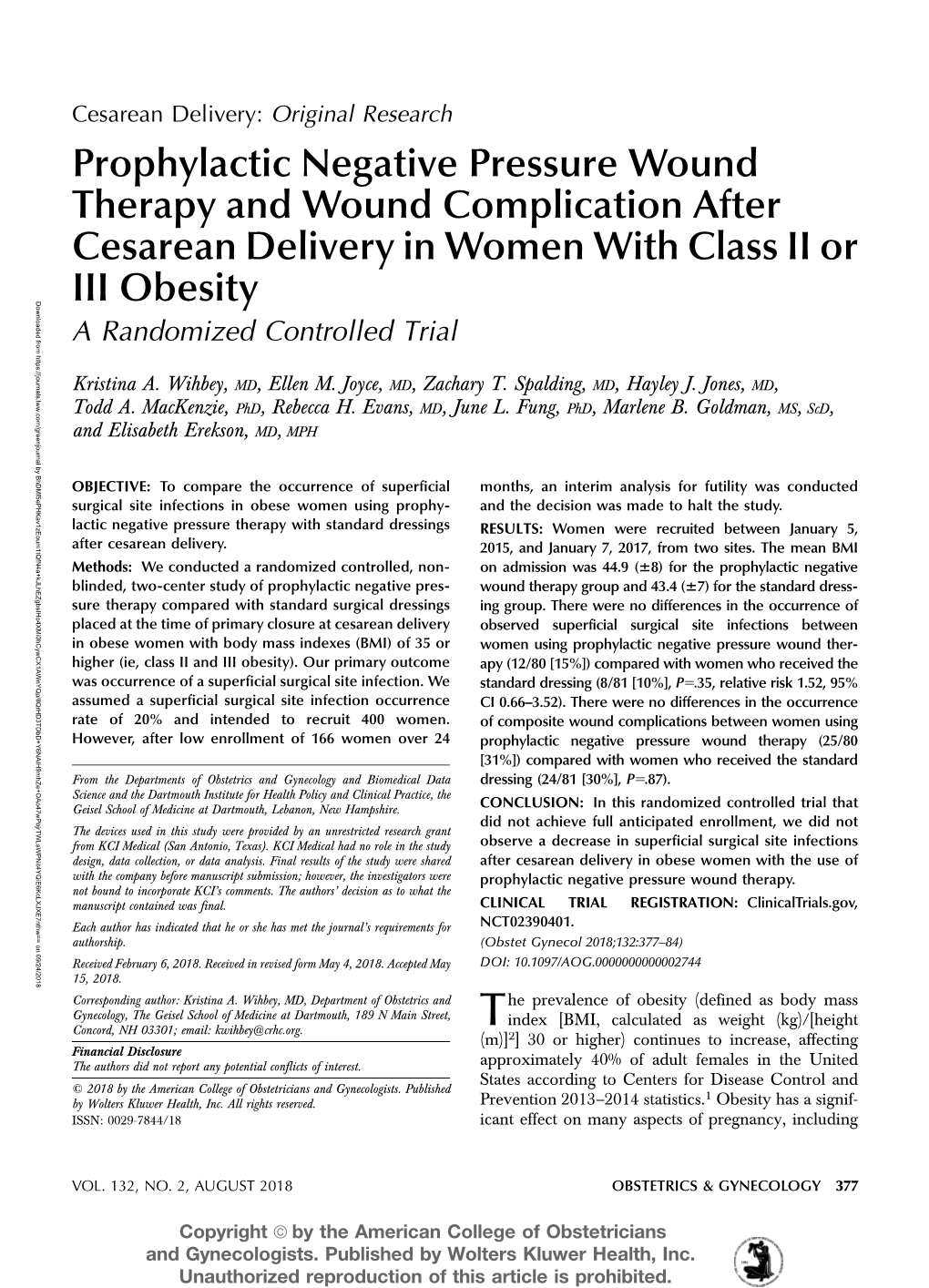 Prophylactic Negative Pressure Wound Therapy and Wound Complication After Cesarean Delivery in Women with Class II Or III Obesit