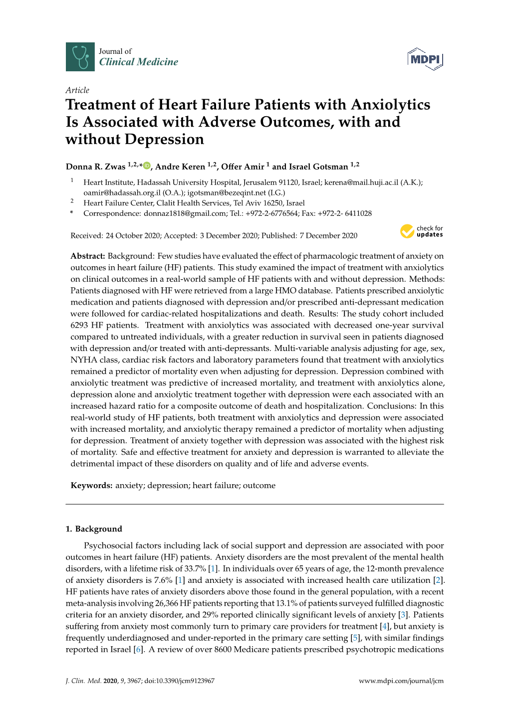 Treatment of Heart Failure Patients with Anxiolytics Is Associated with Adverse Outcomes, with and Without Depression