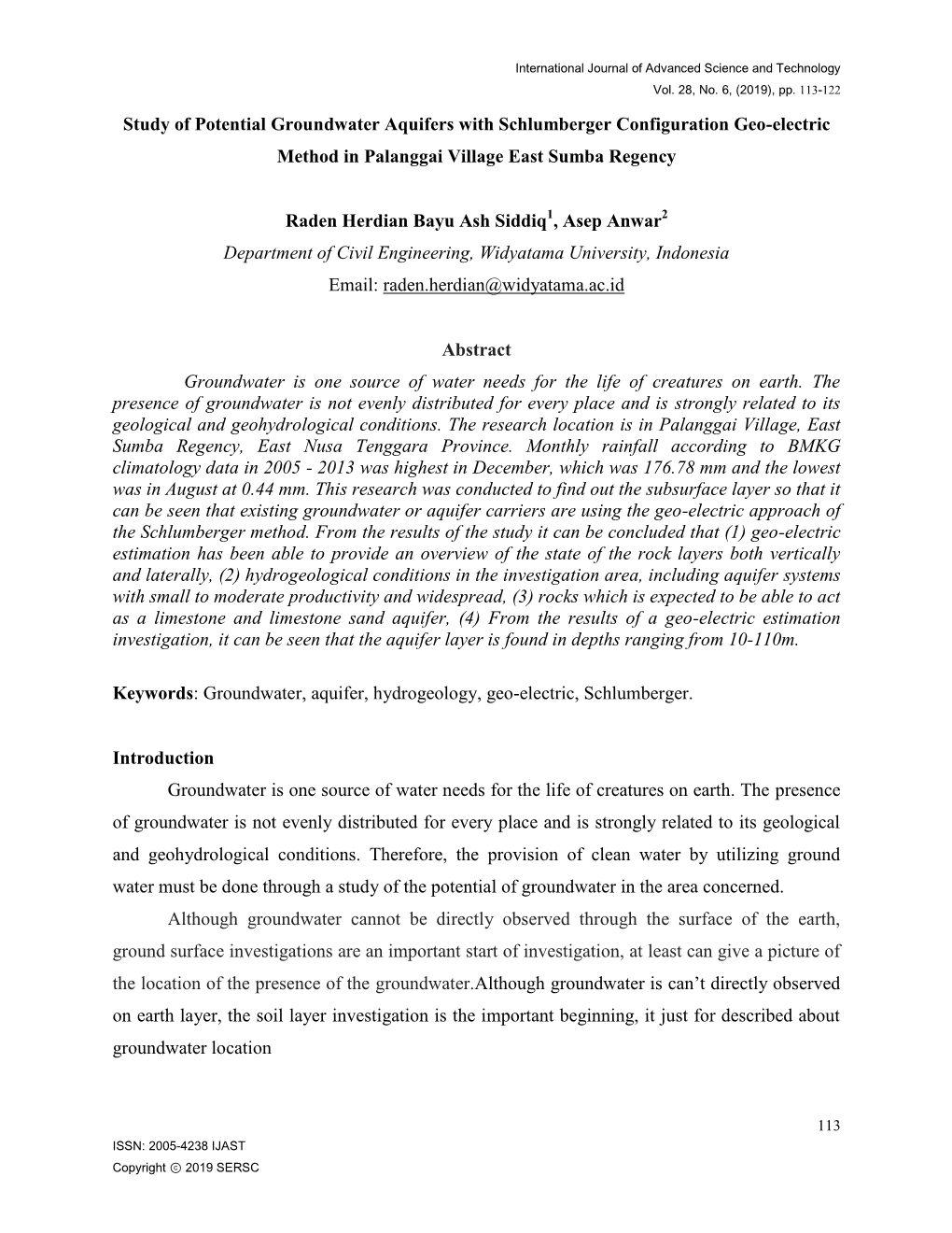 Study of Potential Groundwater Aquifers with Schlumberger Configuration Geo-Electric Method in Palanggai Village East Sumba Regency