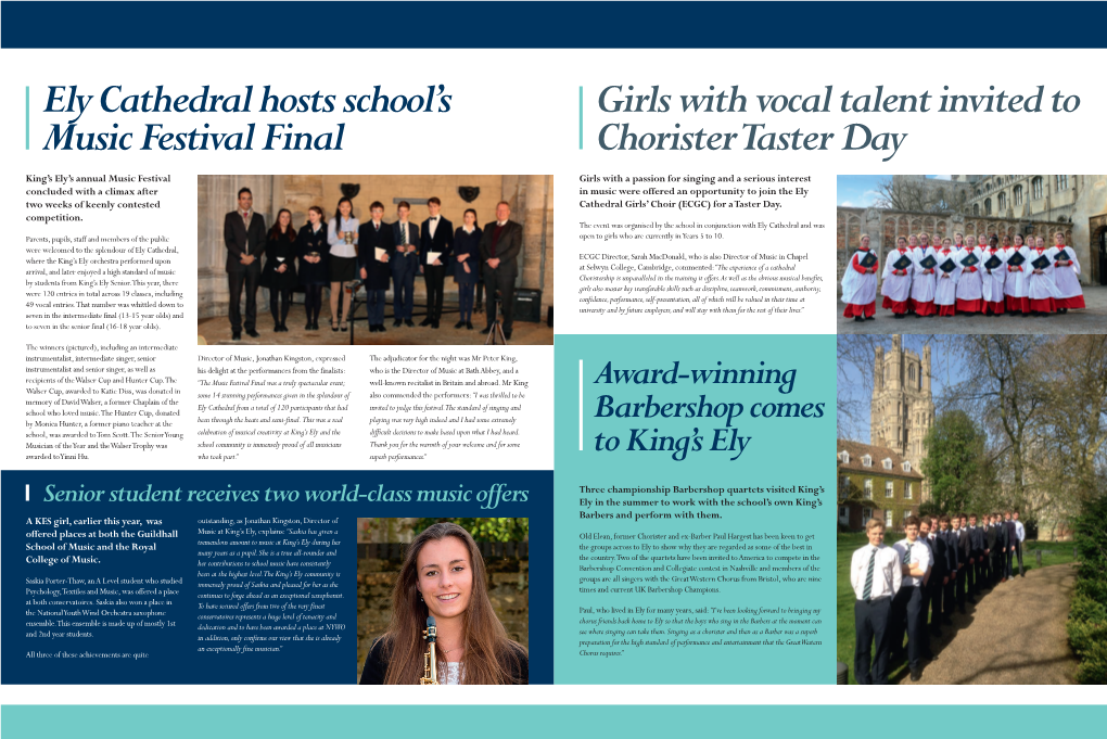 Ely Cathedral Hosts School's Music Festival Final