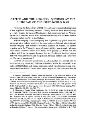 Greece and the Albanian Question at the Outbreak of the First World War