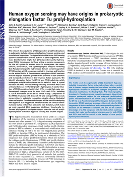 Human Oxygen Sensing May Have Origins in Prokaryotic Elongation Factor Tu Prolyl-Hydroxylation