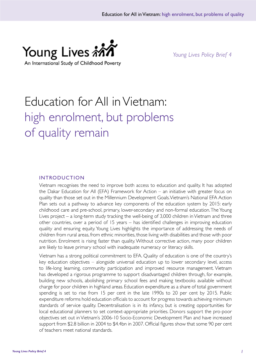 Education for All in Vietnam: High Enrolment, but Problems of Quality