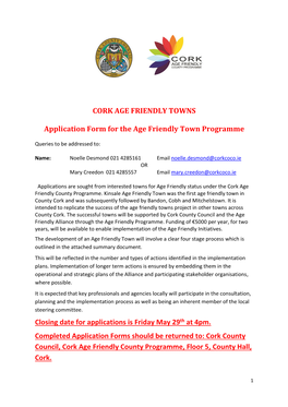 Cork Age Friendly Town Fund Application