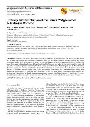 Diversity and Distribution of the Genus Platypeltoides (Nileidae) in Morocco