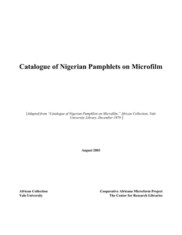 Catalogue of Nigerian Pamphlets on Microfilm
