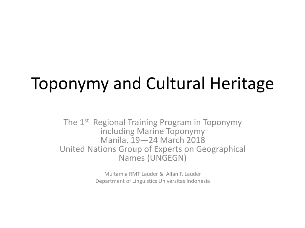 Toponymy and Cultural Heritage