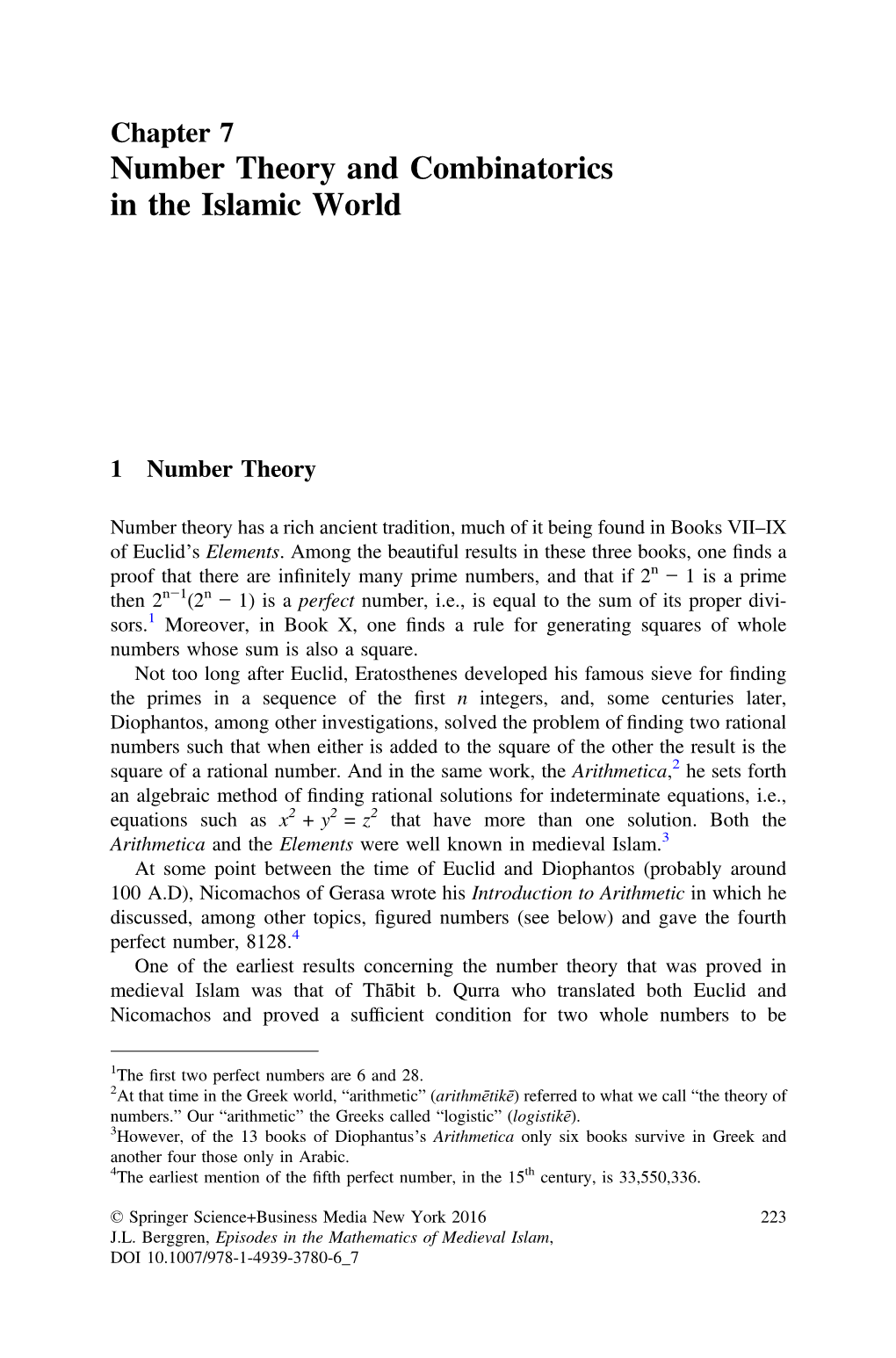 Number Theory and Combinatorics in the Islamic World