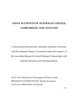 1980-2001 Researchers Made Brief Synopses of Material in These Categories and Periodicals, Which Are Attached to Their Bibliographical Details