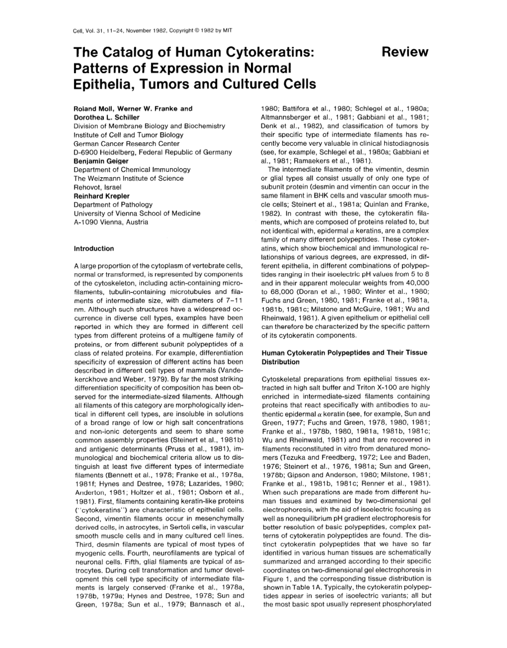 The Catalog of Human Cytokeratins: Patterns of Expression in Normal