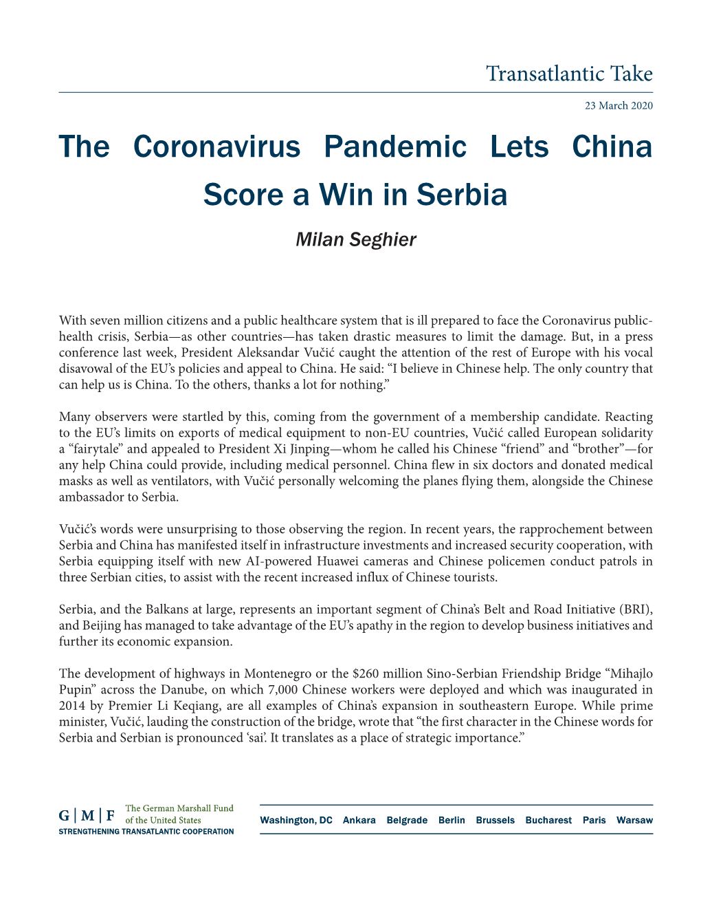 The Coronavirus Pandemic Lets China Score a Win in Serbia Milan Seghier