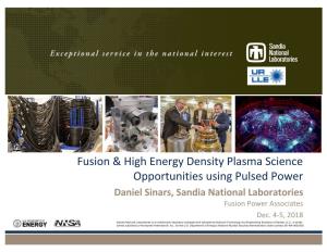 Fusion & High Energy Density Plasma Science