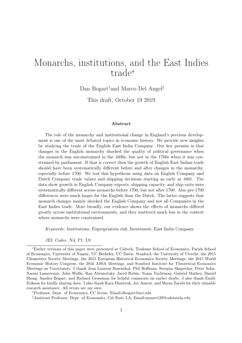 Monarchs, Institutions, and the East Indies Trade∗
