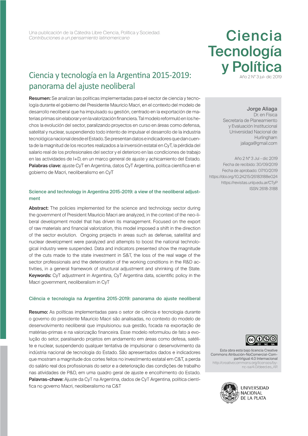 Ciencia Y Tecnología En La Argentina 2015-2019