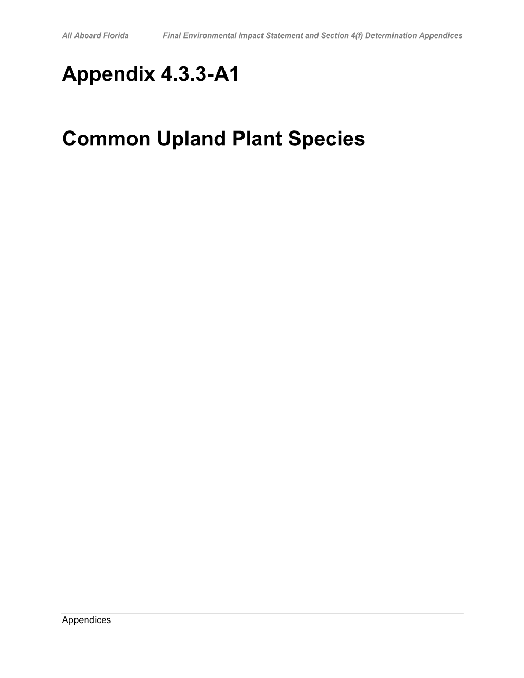 Appendix 4.3.3-A1 Common Upland Plant Species