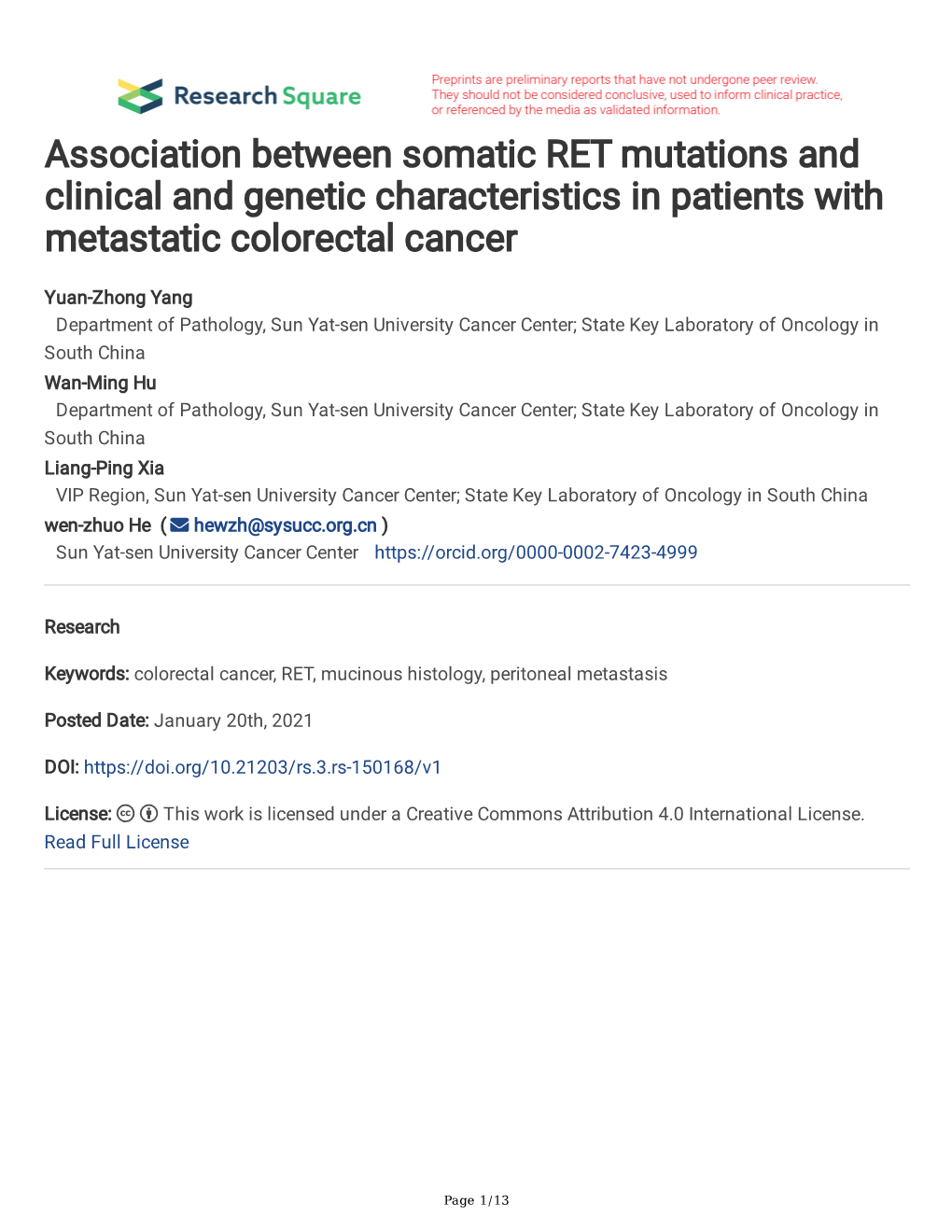 Association Between Somatic RET Mutations and Clinical and Genetic Characteristics in Patients with Metastatic Colorectal Cancer