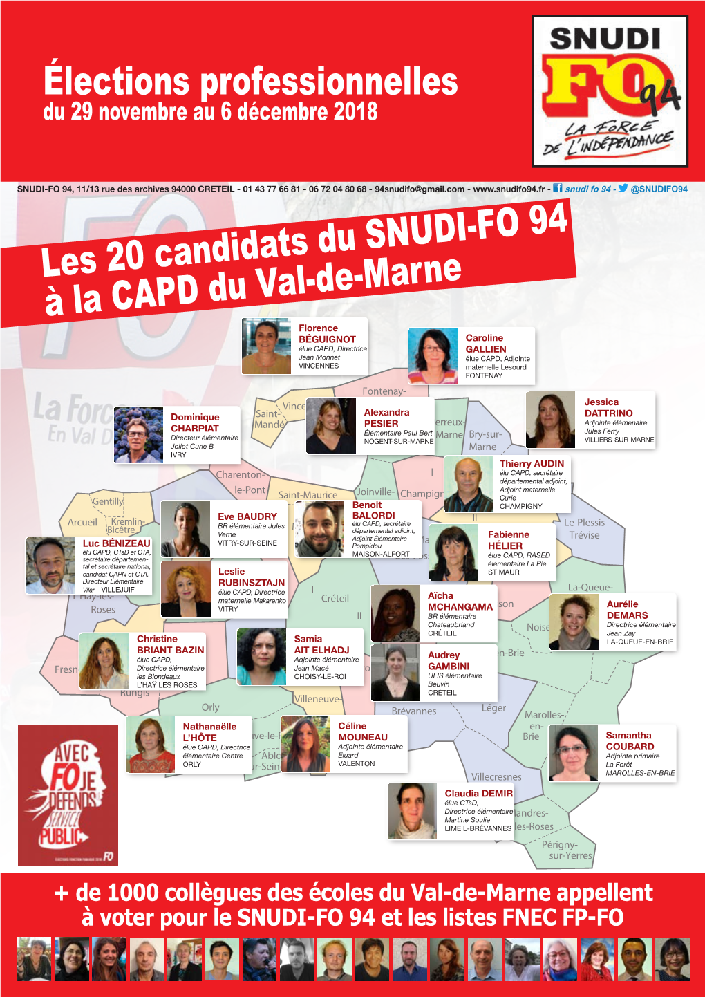 Élections Professionnelles Les 20 Candidats Du SNUDI-FO 94 À La