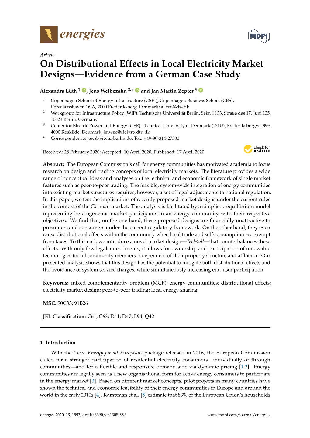 On Distributional Effects in Local Electricity Market Designs—Evidence from a German Case Study