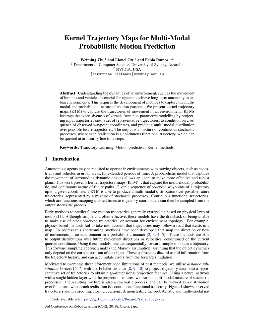 Kernel Trajectory Maps for Multi-Modal Probabilistic Motion Prediction