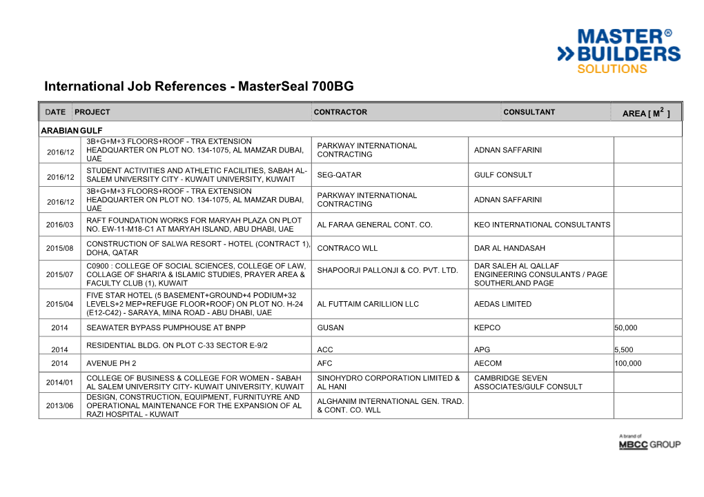 International Job References - Masterseal 700BG