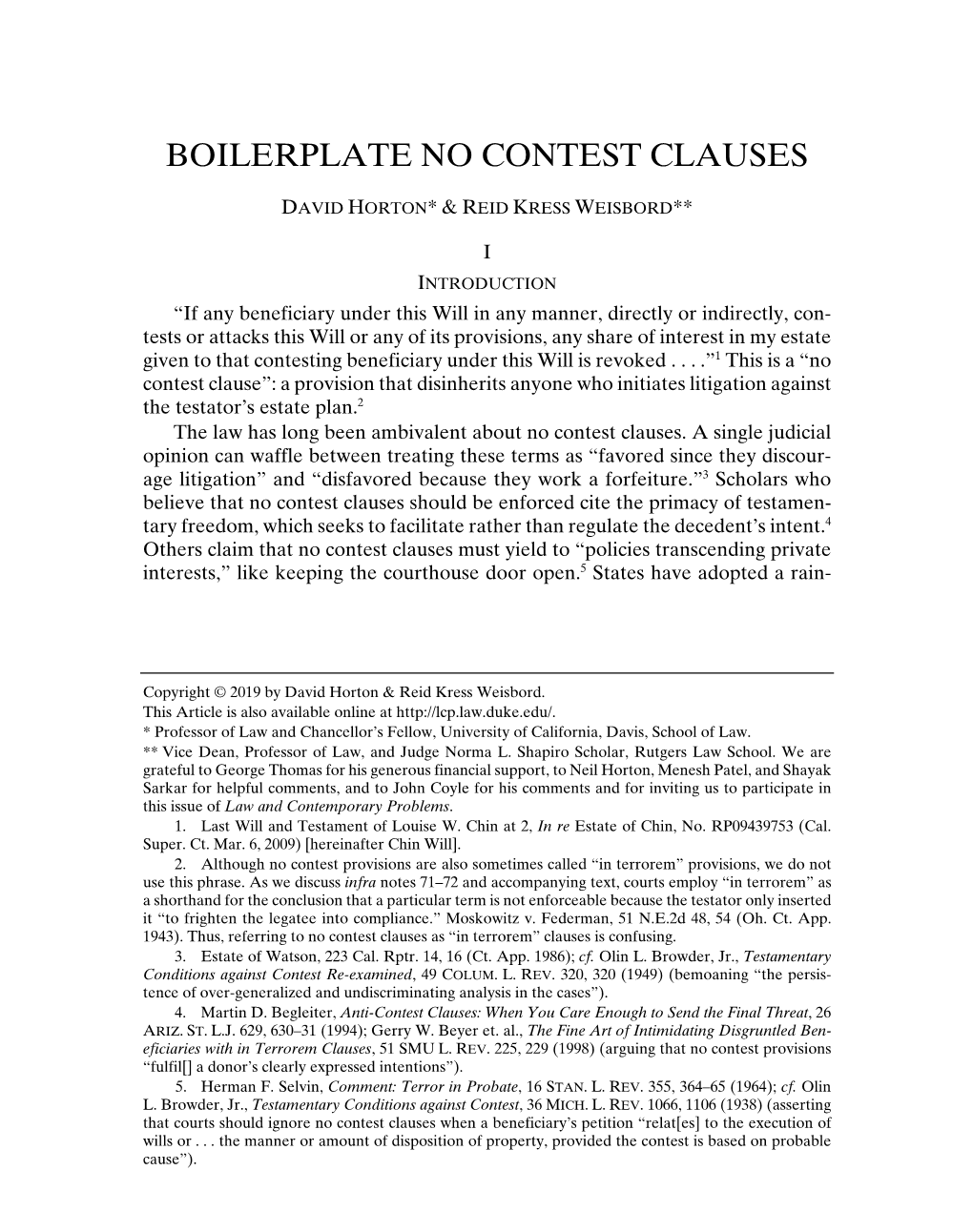 Boilerplate No Contest Clauses