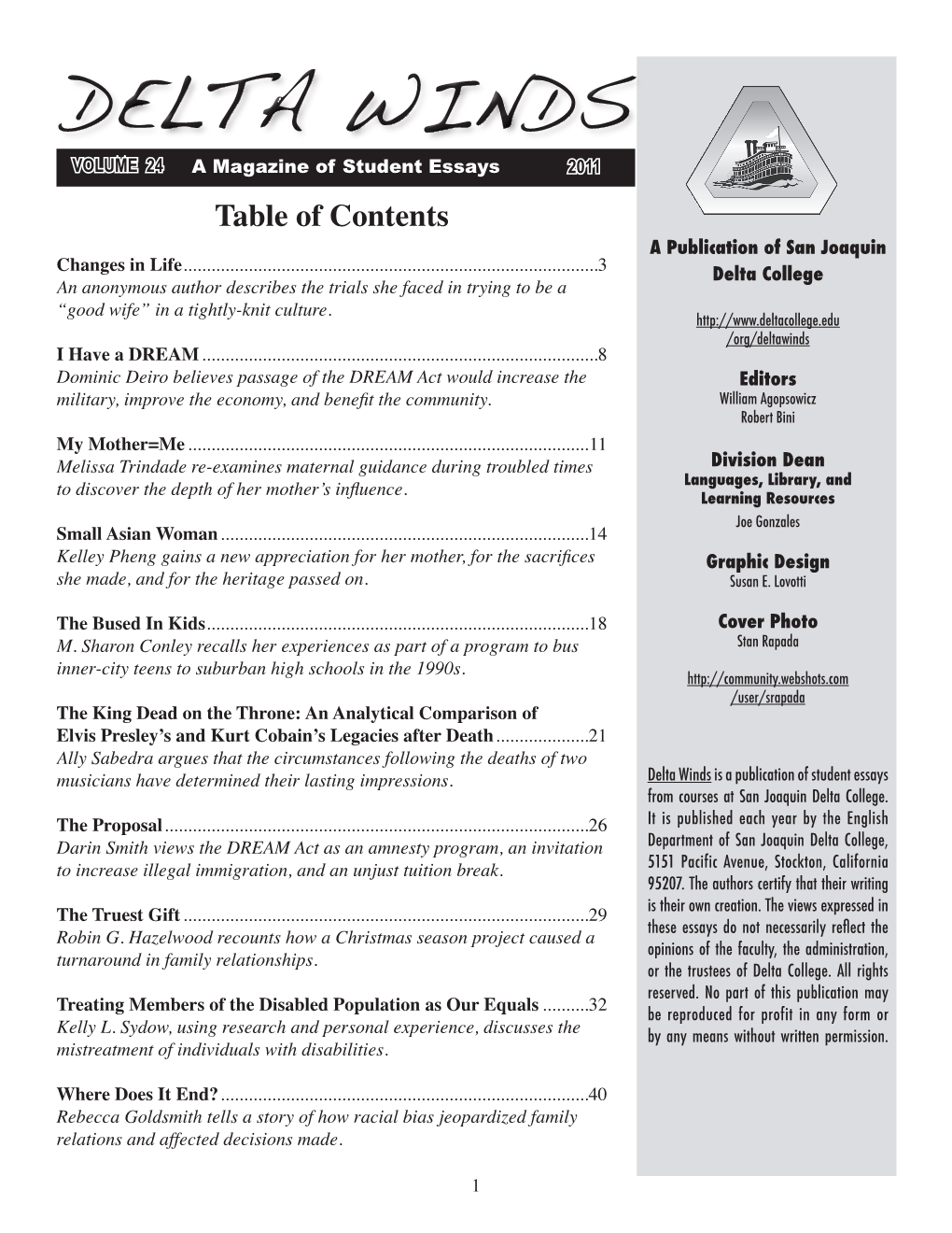 Table of Contents a Publication of San Joaquin Changes in Life