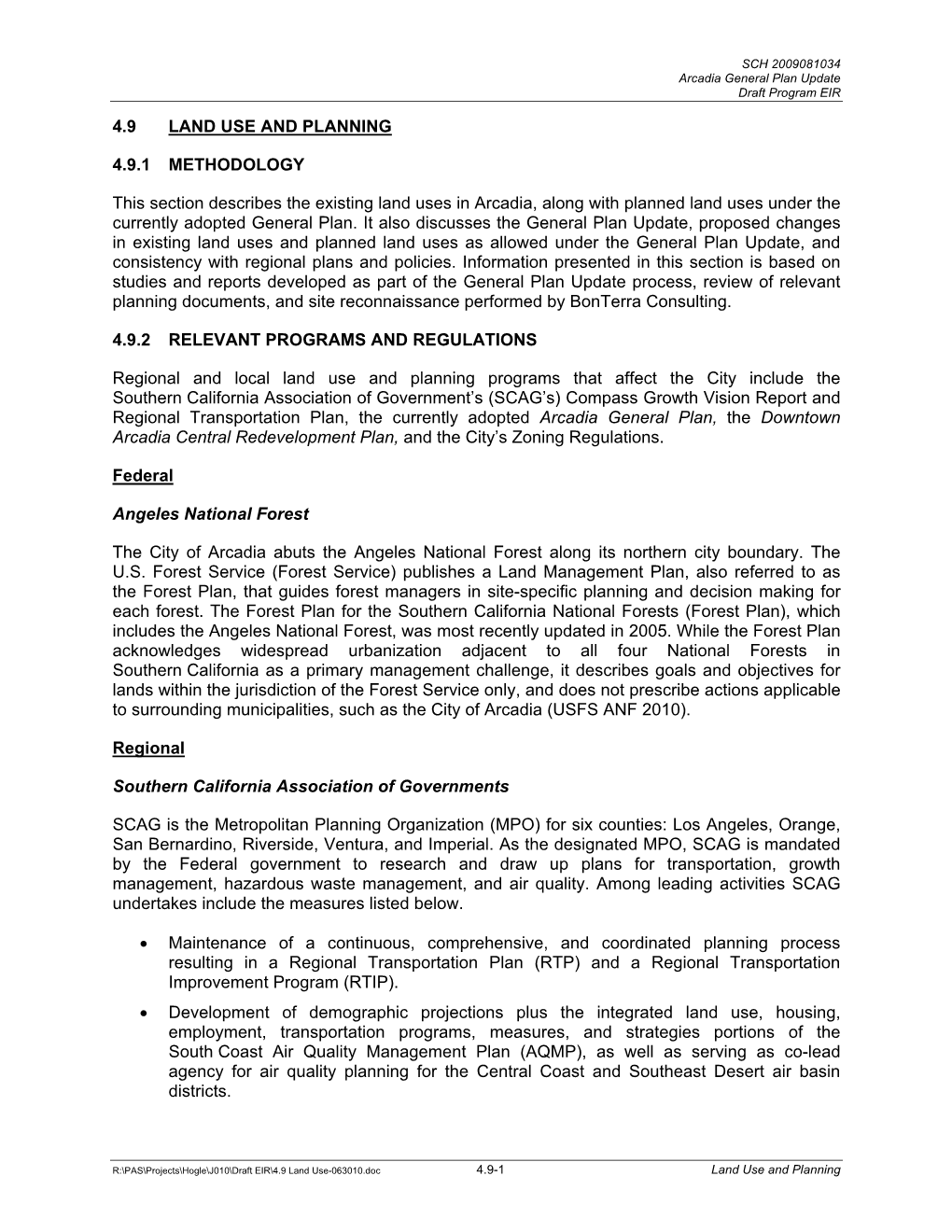 4.9 Land Use and Planning 4.9.1 Methodology