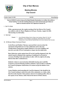 Meeting Minutes City Council