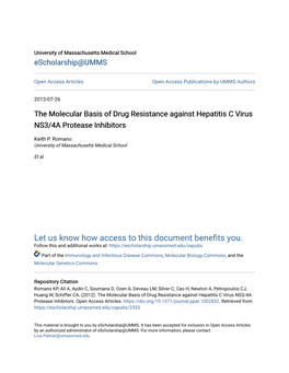 The Molecular Basis of Drug Resistance Against Hepatitis C Virus NS3/4A Protease Inhibitors