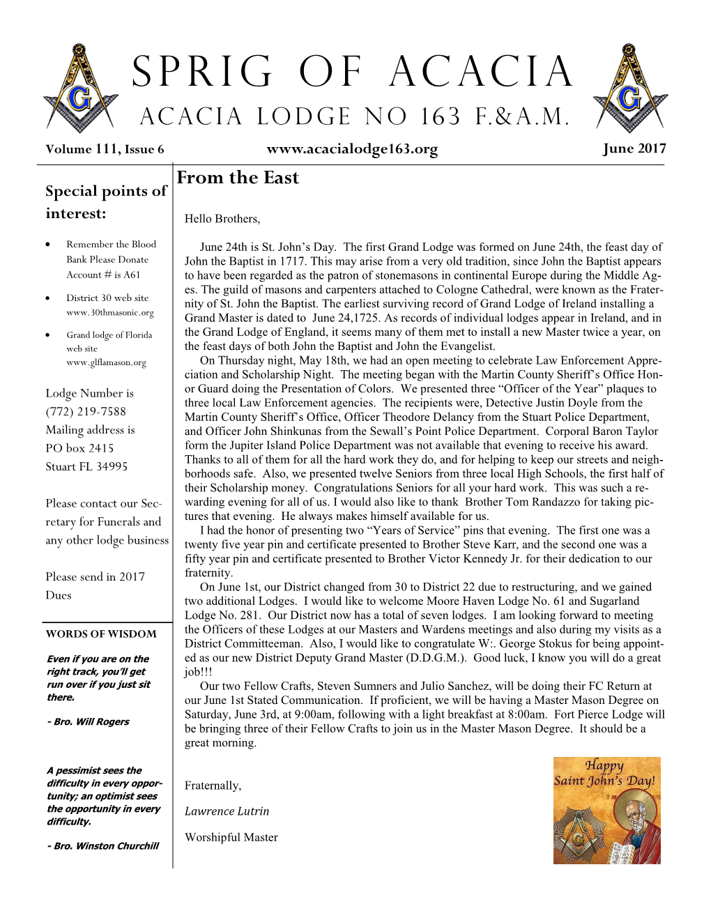Sprig of Acacia Acacia Lodge NO 163 F.&A.M