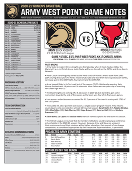 Army West Point Game Notes