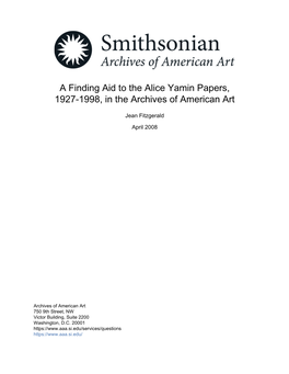 A Finding Aid to the Alice Yamin Papers, 1927-1998, in the Archives of American Art