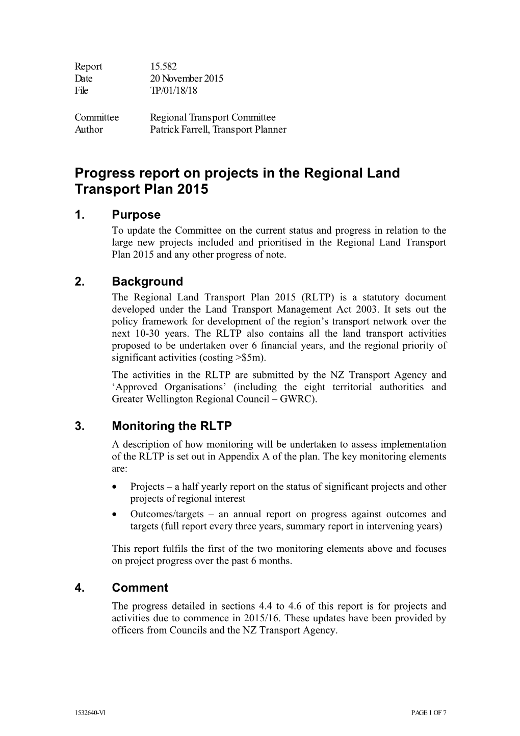 Progress Report on Projects in the Regional Land Transport Plan 2015