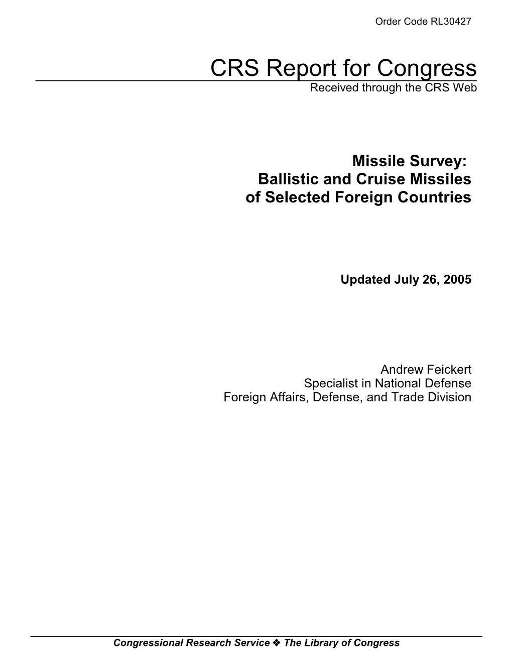 Ballistic and Cruise Missiles of Selected Foreign Countries