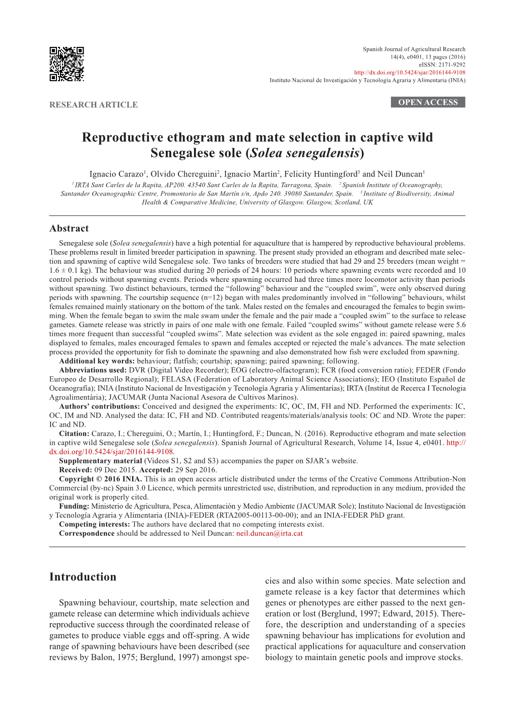 Reproductive Ethogram and Mate Selection in Captive Wild Senegalese Sole (Solea Senegalensis)