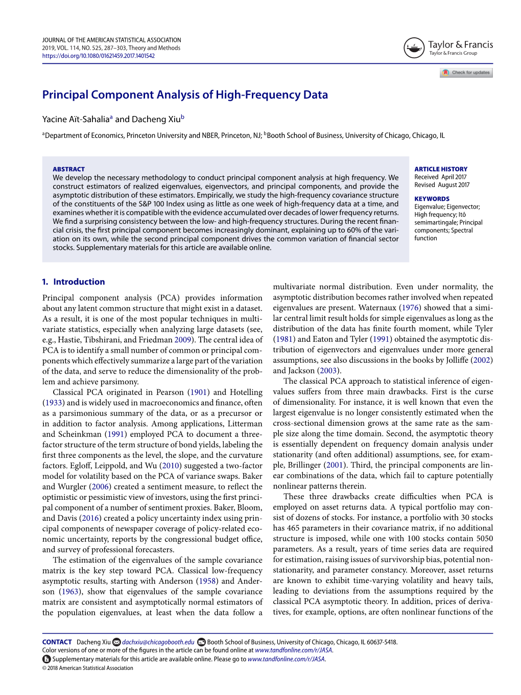 Principal Component Analysis of High-Frequency Data