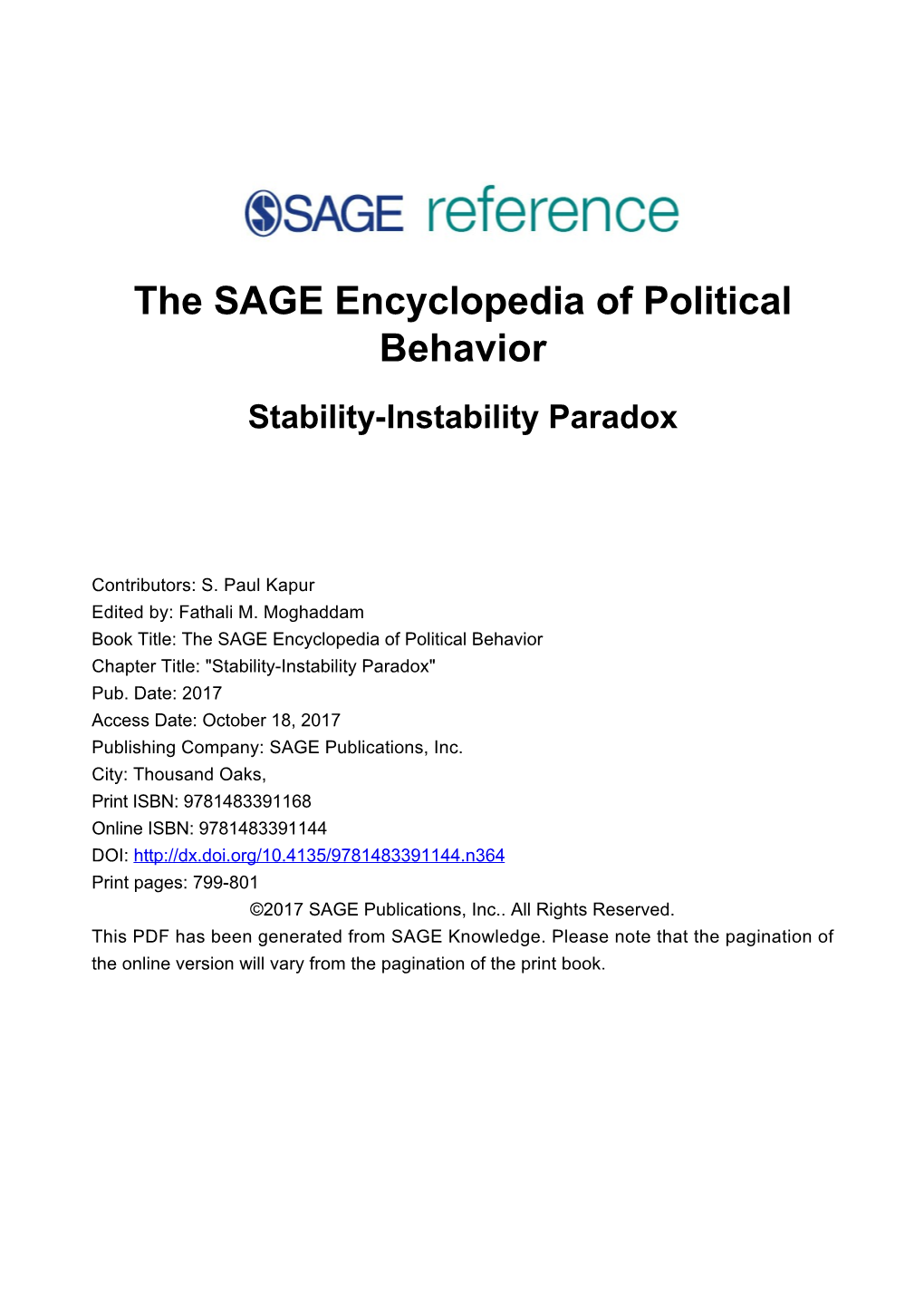 Stability-Instability Paradox