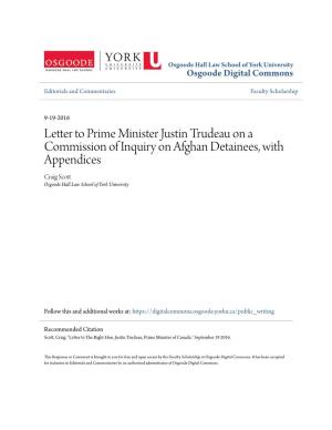 Letter to Prime Minister Justin Trudeau on a Commission of Inquiry on Afghan Detainees, with Appendices Craig Scott Osgoode Hall Law School of York University