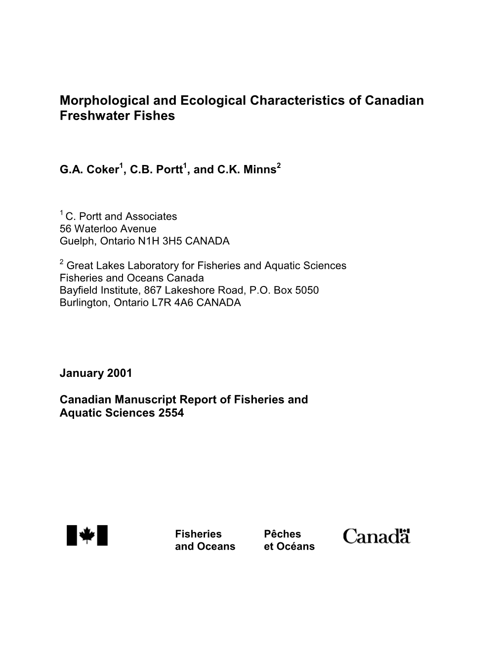 Canadian Manuscript Report of Fisheries and Aquatic Sciences 2554