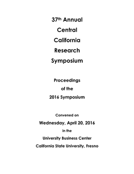 37Th Annual Central California Research Symposium