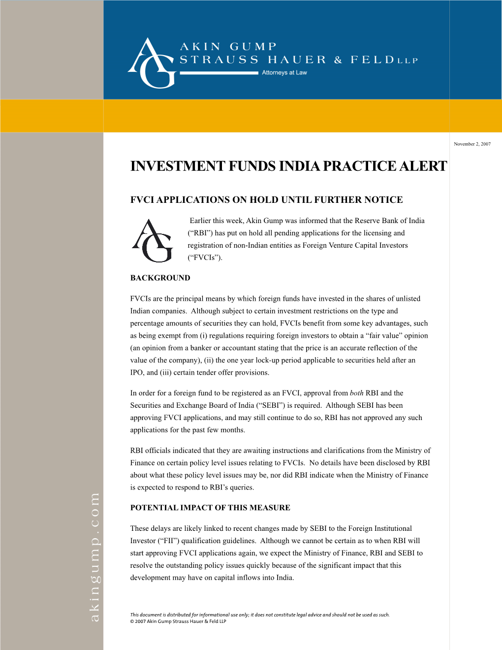 Investment Funds India Practice Alert