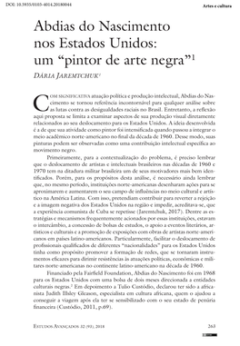 Abdias Do Nascimento Nos Estados Unidos: Um “Pintor De Arte Negra”1 DÁRIA JAREMTCHUK I