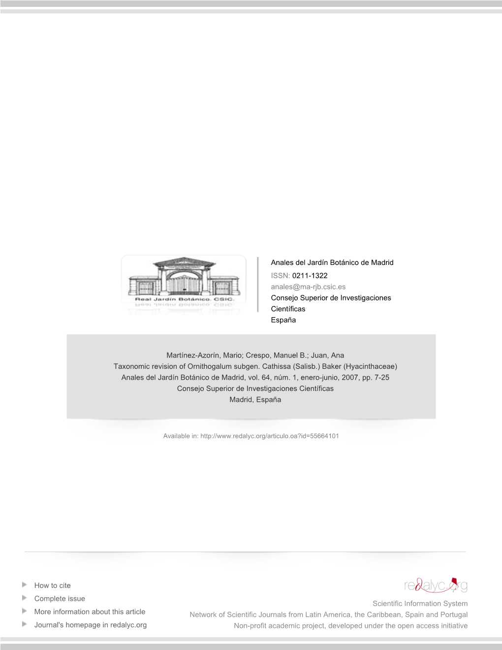 Redalyc.Taxonomic Revision of Ornithogalum Subgen. Cathissa